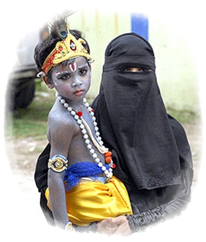 A Small Krishna a Muslim Boy with his mother 